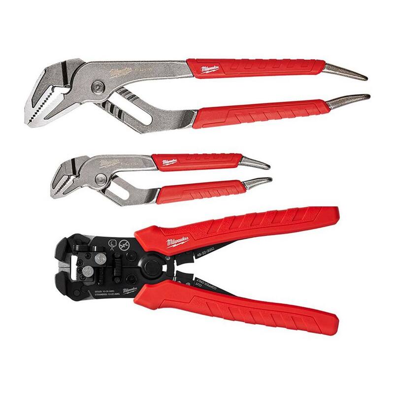Juego de pinzas de mandíbula recta de 6 y 10 pulgadas de Milwaukee con pelacables y cortador autoajustable (3 piezas) - 48-22-6330-48-22-3082