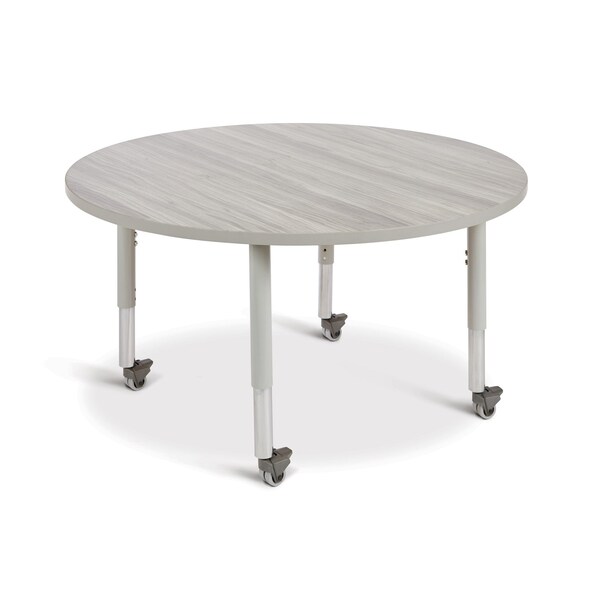 Jonti-Craft Berries Round Activity Table, 48 in. Diameter, Mobile, Driftwood Gray/Gray/Gray - 6433JCM450