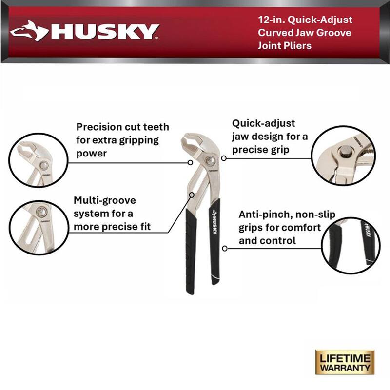 Pinzas de Ranura de 12 pulgadas Husky con Mandíbula Curva de Ajuste Rápido - 90921