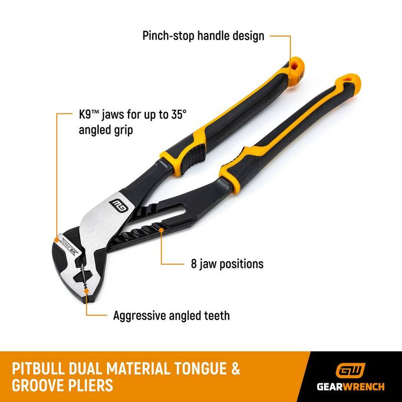 Llave ajustable PITBULL K9 de 8 pulgadas con empuñadura de doble material de Agarre Recto de Lengua y Ranura - 82169C