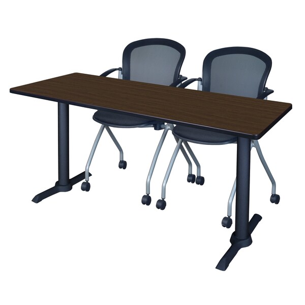 Regency Cain T-Base Training Seminar Table W/ 2 Cadence Stack Chairs, 60 in W, 24 in L, Neo Walnut - MTRCT6024NW23BK
