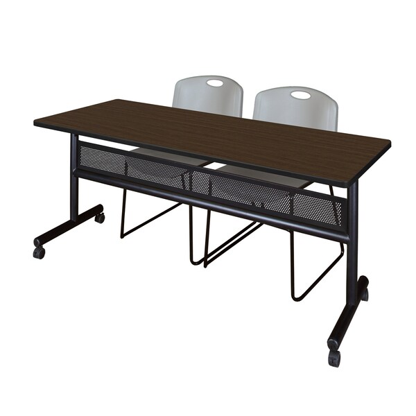 Regency Kobe Flip-Top Privacy Nesting Table W/ 2 Zeng Stack Chairs, 72 in W, 24 in L, Neo Walnut - MKFTM7224NW44GY