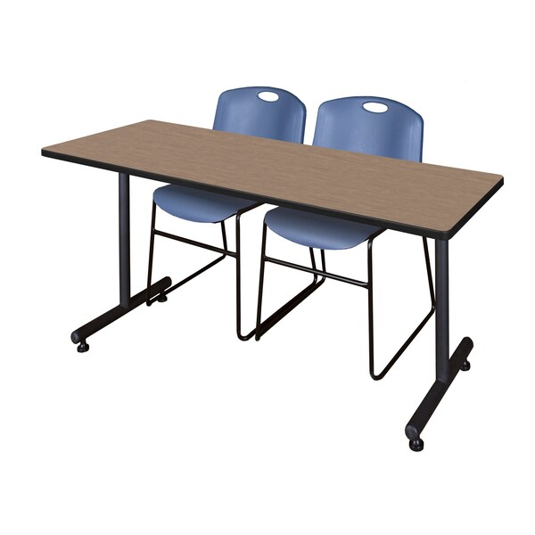 Regency Kobe T-Base Training Seminar Table W/ 2 Zeng Stack Chairs, 72 in W, 24 in L, Noble Oak - MKTRCT7224NO44BE
