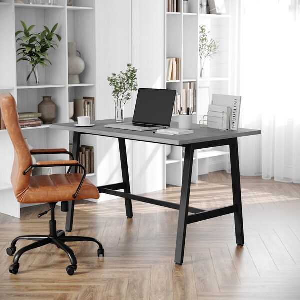 Flash Furniture Redmond 48x30 Conf Tbl w/1in. Thick Dbl Sided Laminate Tbl Top w/PVC and A-Frame Steel Bse, Gry Oak - MT-M4830-LTGRY-ABF-GG