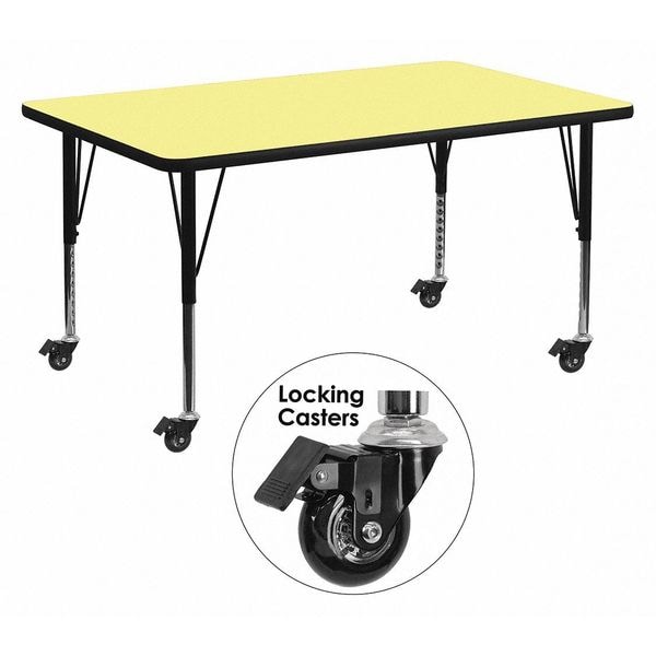 Flash Furniture Rectangle Activity Table, 30" W, 60" L, 25.37" H, Laminate, Yellow - XU-A3060-REC-YEL-T-P-CAS-GG