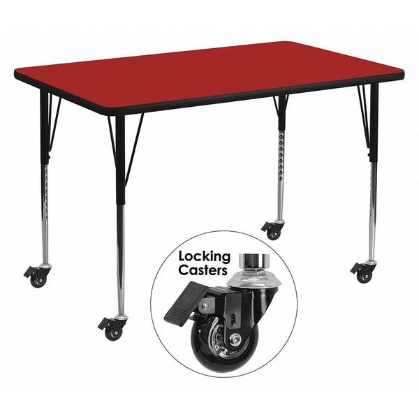 Flash Furniture Rectangle Actvt Table, Rect, Red, Lckng Cstrs, 36"x72", 36" W, 72" L, 30.37" H, Laminate, Red - XU-A3672-REC-RED-T-A-CAS-GG