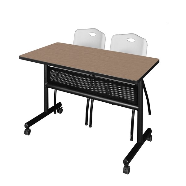 Regency Kobe Flip-Top Privacy Nesting Table W/ 2 M Stack Chairs, 48 in W, 24 in L, Noble Oak - MKFTM4824NO47GY