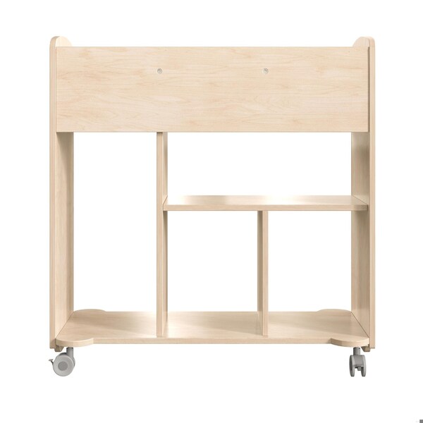 Flash Furniture Bright Beginnings Commercial Grade Double Sided Space Saving Wooden Mobile Storage Cart with Locking Caster Wheels & 10 Storage Compartments, Natural - MK-KE24244-GG