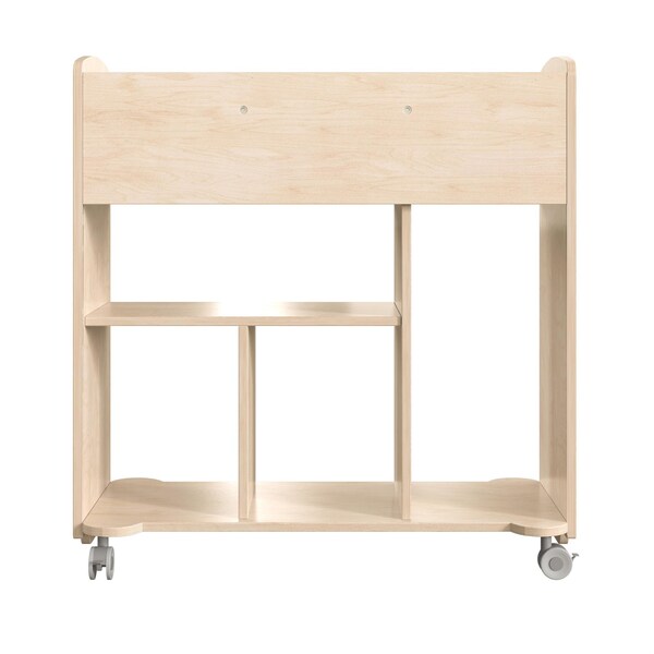 Flash Furniture Bright Beginnings Commercial Grade Double Sided Space Saving Wooden Mobile Storage Cart with Locking Caster Wheels & 10 Storage Compartments, Natural - MK-KE24244-GG