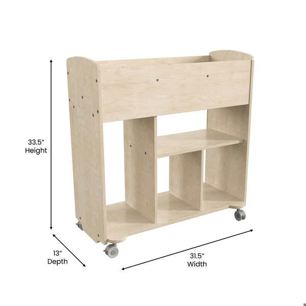 Flash Furniture Bright Beginnings Commercial Grade Double Sided Space Saving Wooden Mobile Storage Cart with Locking Caster Wheels & 10 Storage Compartments, Natural - MK-KE24244-GG