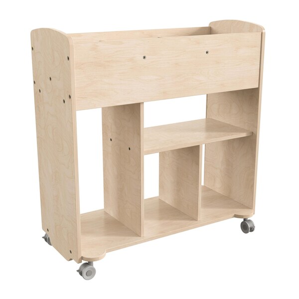Flash Furniture Bright Beginnings Commercial Grade Double Sided Space Saving Wooden Mobile Storage Cart with Locking Caster Wheels & 10 Storage Compartments, Natural - MK-KE24244-GG