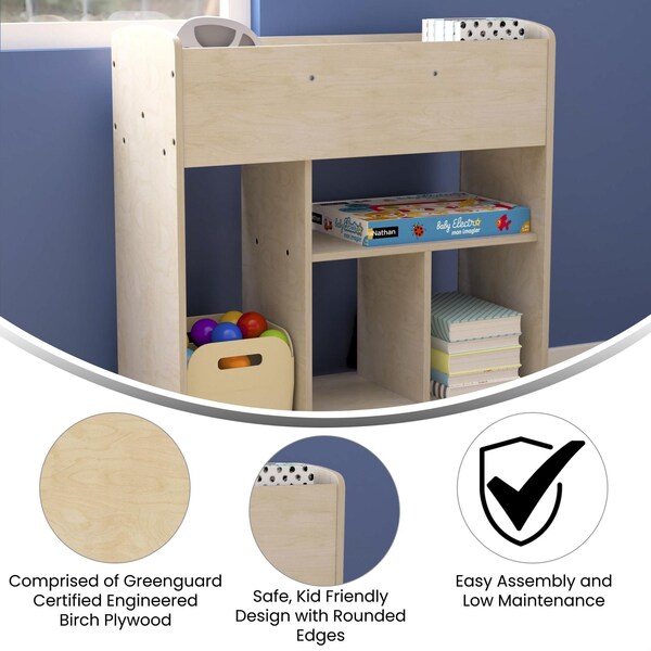 Flash Furniture Bright Beginnings Commercial Grade Double Sided Space Saving Wooden Mobile Storage Cart with Locking Caster Wheels & 10 Storage Compartments, Natural - MK-KE24244-GG