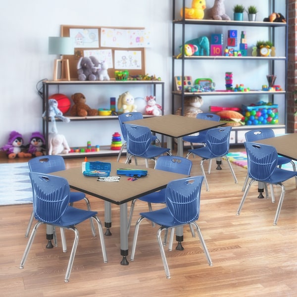 Regency Square Kee Adjustable Classroom Table W/ 4 Andy Stack Chairs, 48 in W, 48 in L, Noble Oak - TB4848NOAPGY45NV