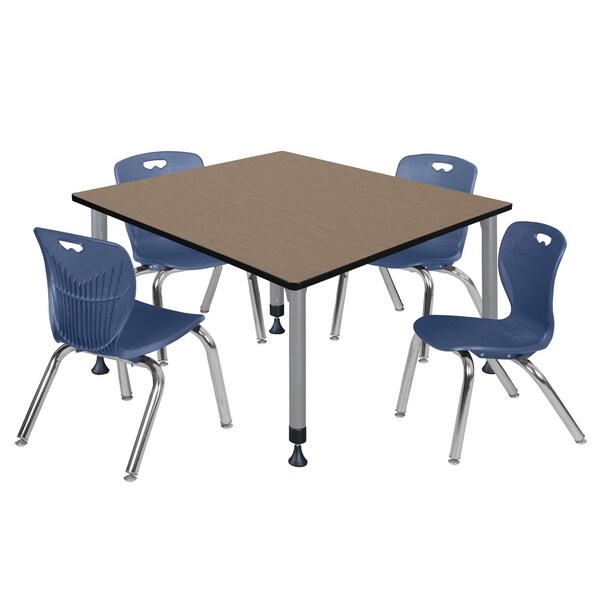 Regency Square Kee Adjustable Classroom Table W/ 4 Andy Stack Chairs, 48 in W, 48 in L, Noble Oak - TB4848NOAPGY45NV