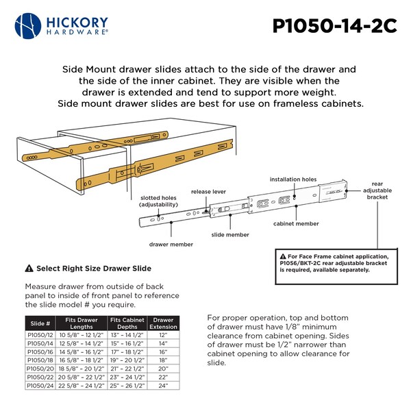 Hickory Hardware Ball Bearing Full Ext 12 Inch, 2PK - P1050/14-2C