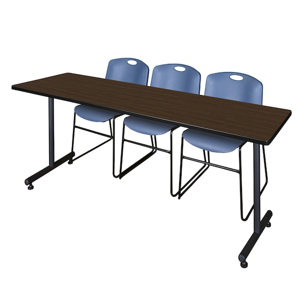 Regency Kobe T-Base Training Seminar Table W/ 2 Zeng Stack Chairs, 84 in W, 24 in L, Neo Walnut - MKTRCT8424NW44BE