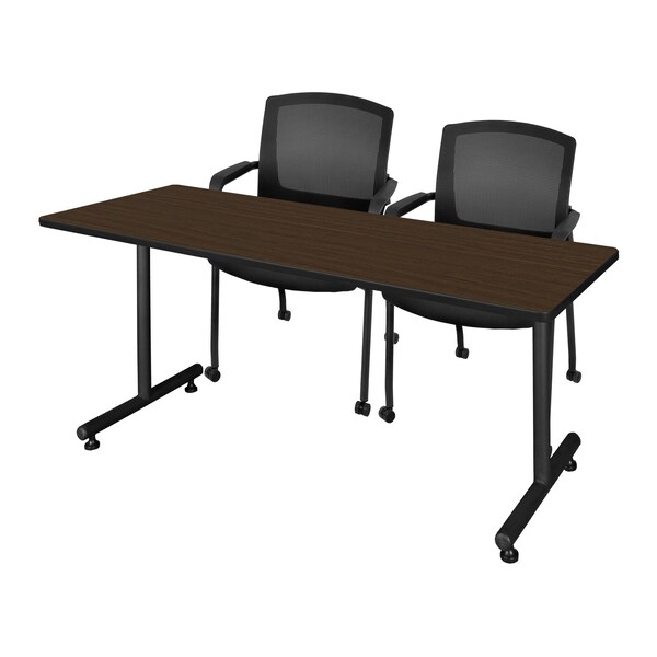 Regency Kobe T-Base Training Seminar Table W/ 2 Knight Mesh Chairs, 72 in W, 24 in L, Neo Walnut - MKTRCT7224NW56CBK