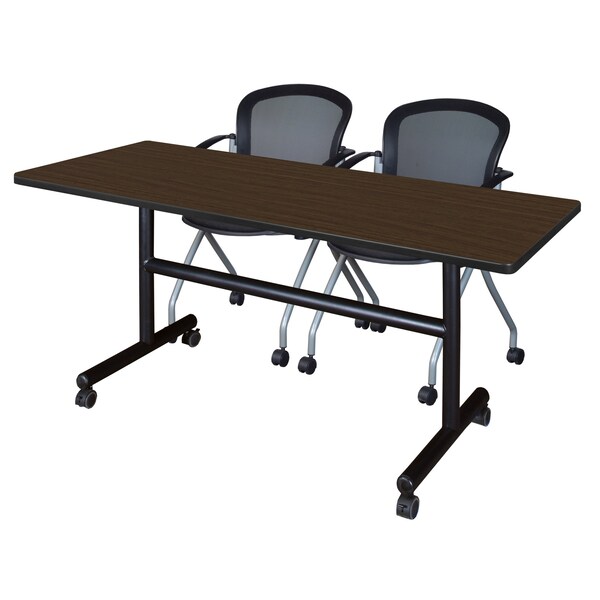 Regency Kobe Flip-Top Training Nesting Table W/ 2 Cadence Nest Chairs, 60 in W, 30 in L, Neo Walnut - MKFT6030NW23BK