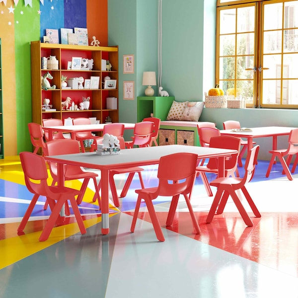 Flash Furniture Rectangle Table Set, 23.625 W, 47.25 L, 23.5 H, Plastic, Steel, Grey - YU-YCY-060-0036-RECT-TBL-RED-GG