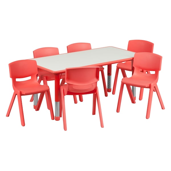 Flash Furniture Rectangle Table Set, 23.625 W, 47.25 L, 23.5 H, Plastic, Steel, Grey - YU-YCY-060-0036-RECT-TBL-RED-GG