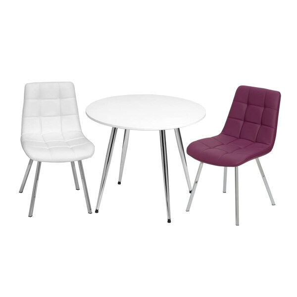 Gift Mark Mid-Century Modern Round Kids White Table with White & Purple Arm Chairs - T3081PW