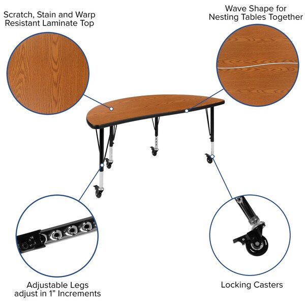 Flash Furniture Round 47.5 W, 48 L, 25 H, Chrome, Laminate, Particleboard, Plastic, Steel, Wood Grain - XU-GRP-12CH-A48-HCIRC-OAK-T-P-CAS-GG