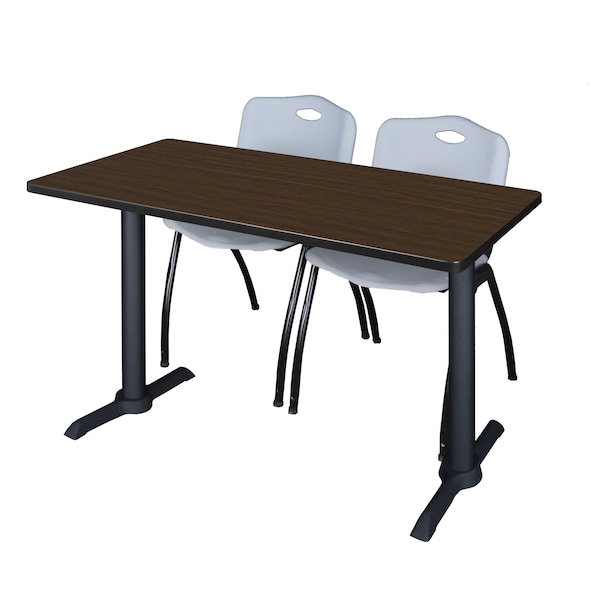 Regency Cain T-Base Training Seminar Table W/ 2 M Stack Chairs, 48 in W, 24 in L, Neo Walnut - MTRCT4824NW47GY