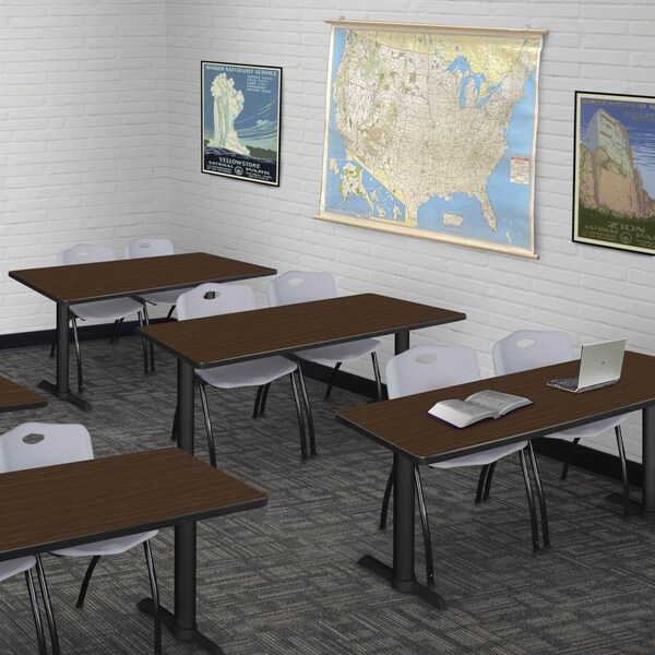 Regency Cain T-Base Training Seminar Table W/ 2 M Stack Chairs, 48 in W, 24 in L, Neo Walnut - MTRCT4824NW47GY