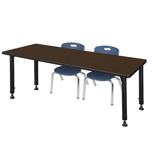 Regency Kee Adjustable Classroom Table W/ 2 Andy Stack Chairs, 72 in W, 24 in L, Neo Walnut - MT7224NWAPBK45NV