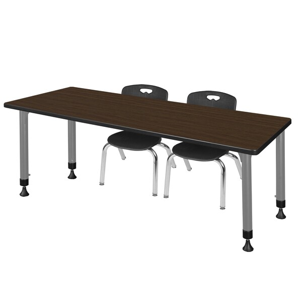 Regency Kee Adjustable Classroom Table W/ 2 Andy Stack Chairs, 72 in W, 30 in L, Neo Walnut - MT7230NWAPGY45BK