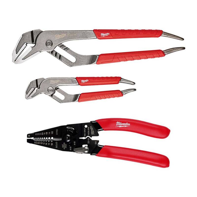 Juego de pinzas de mandíbula recta de 6 pulgadas y 10 pulgadas de Milwaukee, pelacables y cortador con mango recubierto de agarre sumergible de uso múltiple de 10 a 28 AWG (3 piezas) - 48-22-6330-48-22-3052