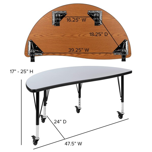 Flash Furniture Round 47.5 W, 48 L, 25 H, Chrome, Laminate, Particleboard, Plastic, Steel, Grey - XU-GRP-14CH-A48-HCIRC-GY-T-P-CAS-GG