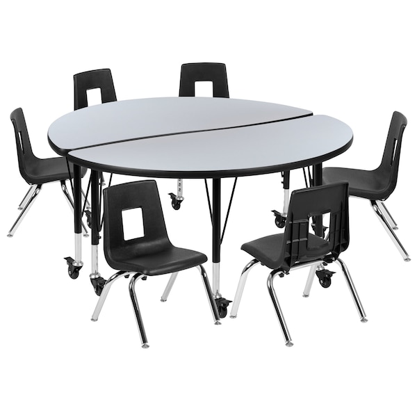 Flash Furniture Round 47.5 W, 48 L, 25 H, Chrome, Laminate, Particleboard, Plastic, Steel, Grey - XU-GRP-14CH-A48-HCIRC-GY-T-P-CAS-GG