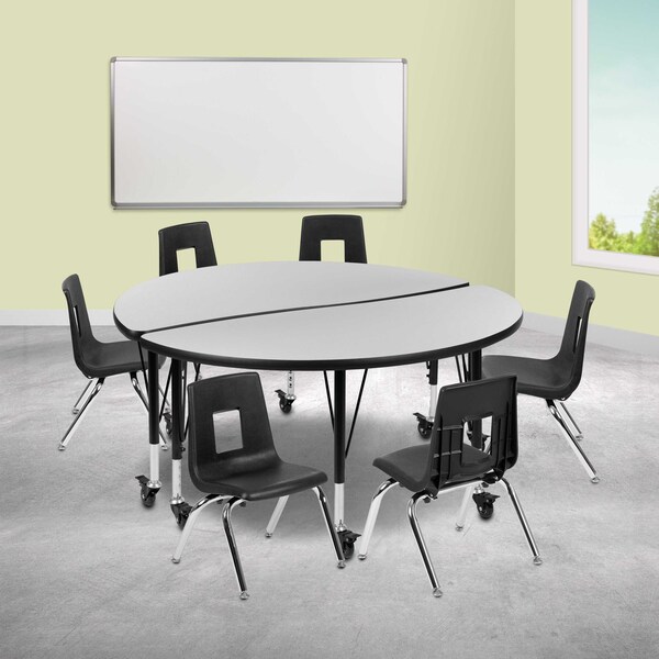 Flash Furniture Round 47.5 W, 48 L, 25 H, Chrome, Laminate, Particleboard, Plastic, Steel, Grey - XU-GRP-14CH-A48-HCIRC-GY-T-P-CAS-GG