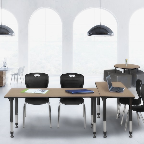 Regency Kee Adjustable Classroom Table W/ 2 Andy Stack Chairs, 72 in W, 24 in L, Noble Oak - MT7224NOAPBK40BK