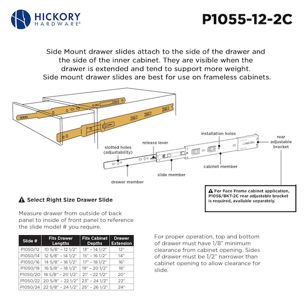 Hickory Hardware Soft Close Drawer Slide 12 Inch, 2PK - P1055/12-2C