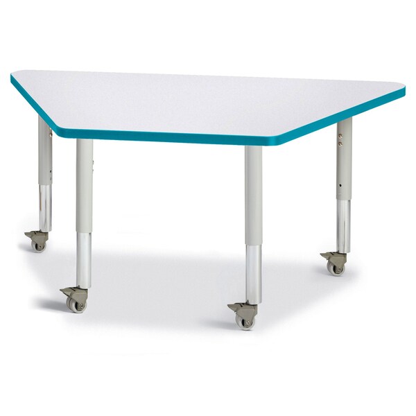 Jonti-Craft Berries Trapezoid Activity Tables, 24 in. x 48 in., Mobile, Freckled Gray/Teal/Gray - 6438JCM005