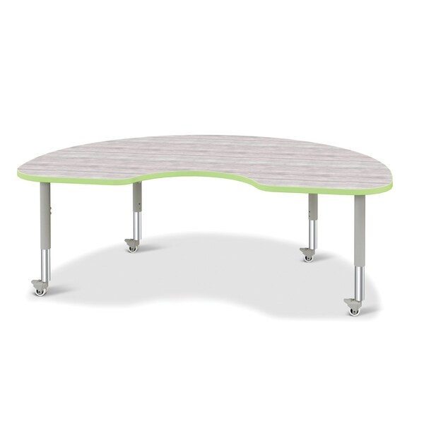 Jonti-Craft Berries Kidney Activity Table, 48 in. x 72 in., Mobile, Driftwood Gray/Key Lime/Gray - 6423JCM451
