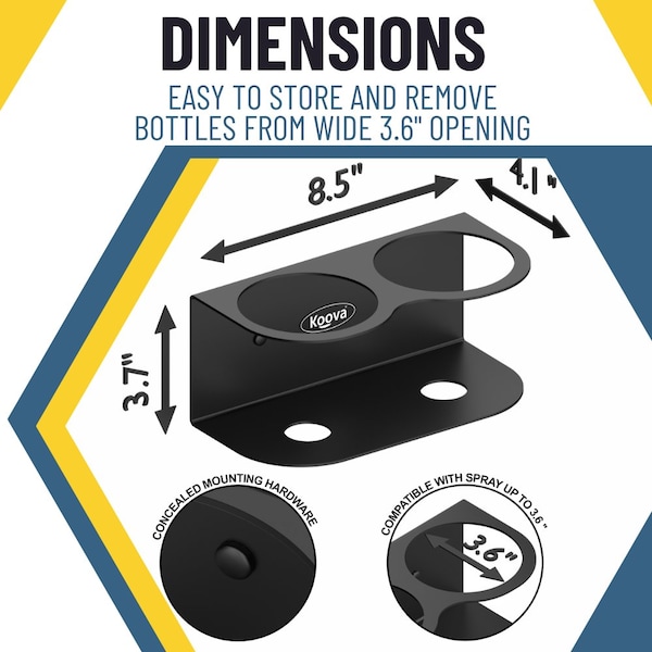 Koova Storage Rack, Steel, Black, 4.1 in W, 3.7 in H, 8.5 in L, Powder Coated - KV-SPRAYB-2