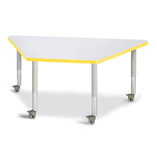 Jonti-Craft Berries Trapezoid Activity Tables, 30 in. x 60 in., Mobile, Freckled Gray/Yellow/Gray - 6443JCM007