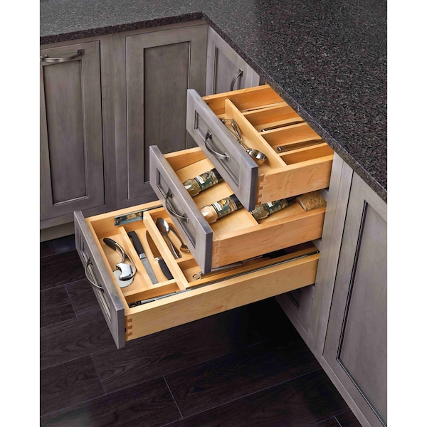 Rev-A-Shelf Drawer Insert, Maple Wood, Natural Maple, 20.63 in W, 2.88 in H, 22 in D - 4WCT-3