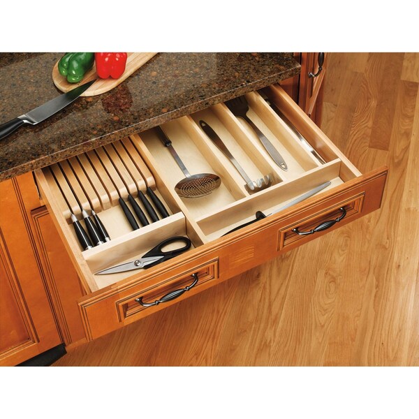 Rev-A-Shelf Drawer Insert, Maple Veneer, Natural, 0.5 in W, 2.38 in H, 22 in D, 22 in L, Light Brown - 4WD-22SH-1