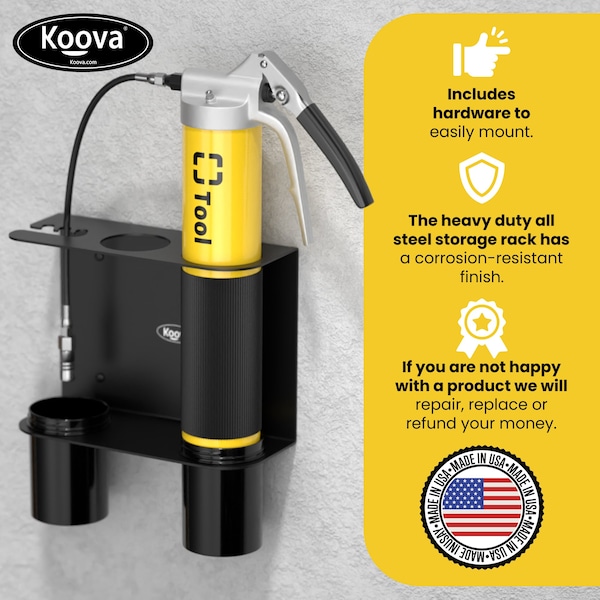 Koova Tool Rack, Steel, Black, Powder Coated - KV-GREASEGUN-V1