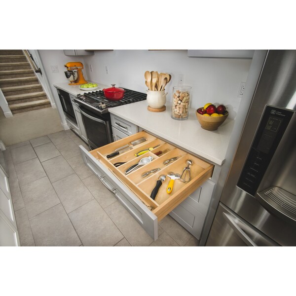 Rev-A-Shelf Drawer Insert, Maple Veneer, Light Brown, 33.13 in W, 2.88 in H, 22 in D, 22 in L, Light Brown - 4WUT-36-1