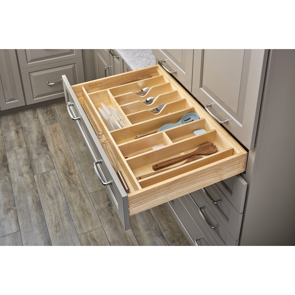 Rev-A-Shelf Drawer Insert, Maple Veneer, Light Brown, 33.13 in W, 2.88 in H, 22 in D, 22 in L, Light Brown - 4WUT-36-1