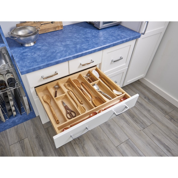 Rev-A-Shelf Drawer Insert, Maple Veneer, Light Brown, 33.13 in W, 2.88 in H, 22 in D, 22 in L, Light Brown - 4WUT-36-1