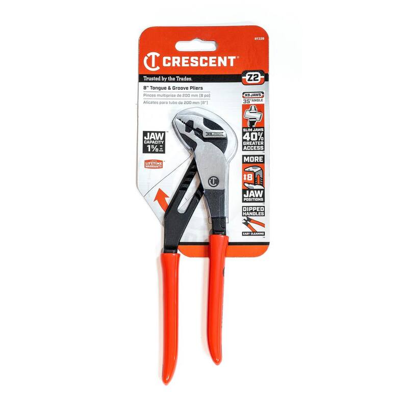 Alicates de ranura y lengüeta de mandíbula recta Crescent de 8 pulgadas con agarre sumergido - RTZ28