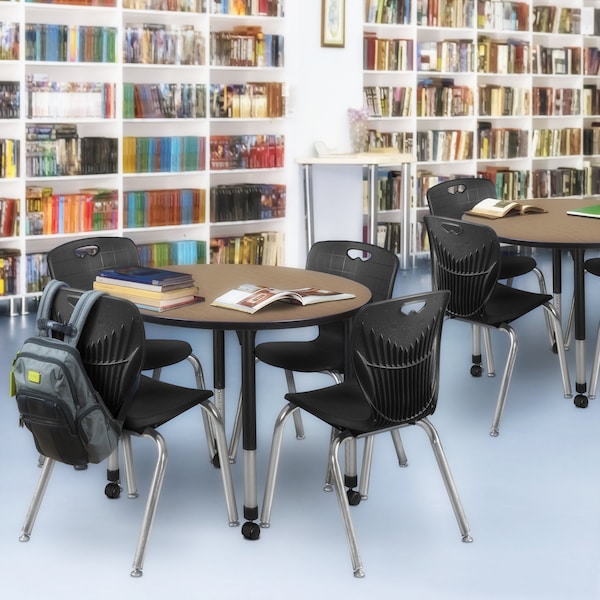 Regency Round Kee Mobile Adjustable Classroom Table W/ 4 Andy Chairs, 36 in W, 36 in L, Noble Oak - TB36RNDNOAPCBK40BK