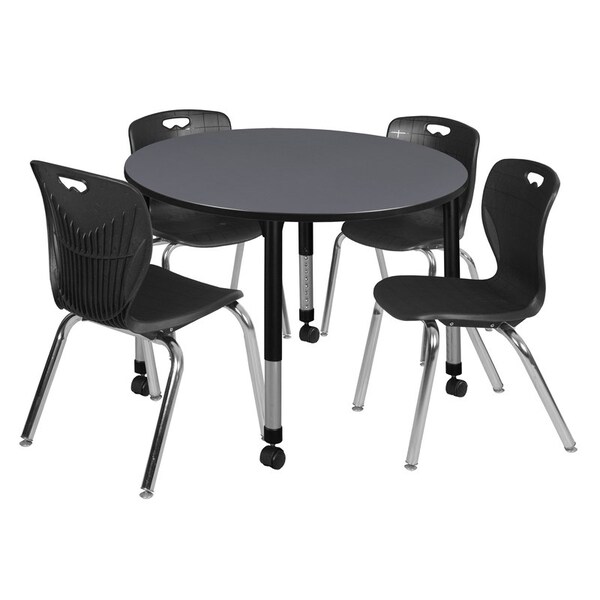 Regency Tables > Height Adjustable > Round Mobile Table & Chair Sets, 48 W, 48 L, 23-34 H, Grey - TB48RNDGYAPCBK40BK