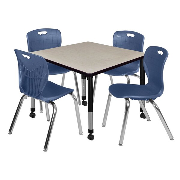 Regency Tables > Height Adjustable > Square Mobile Table & Chair Sets, 42 W, 42 L, 23-34 H, Maple - TB4242PLAPCBK40NV